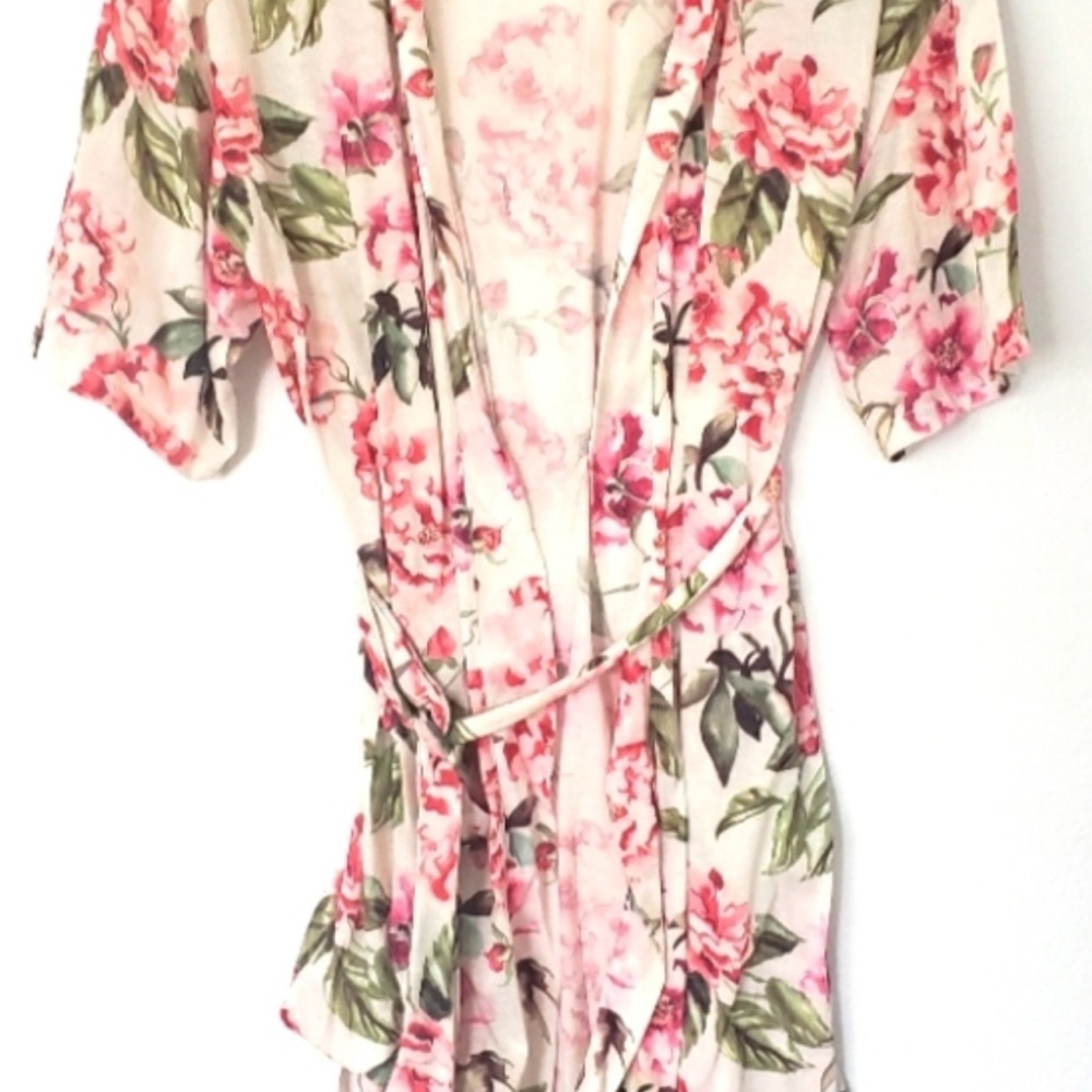 NEW Show Me Your Mumu Brie Pink and Green Floral Robe with Tie Closure